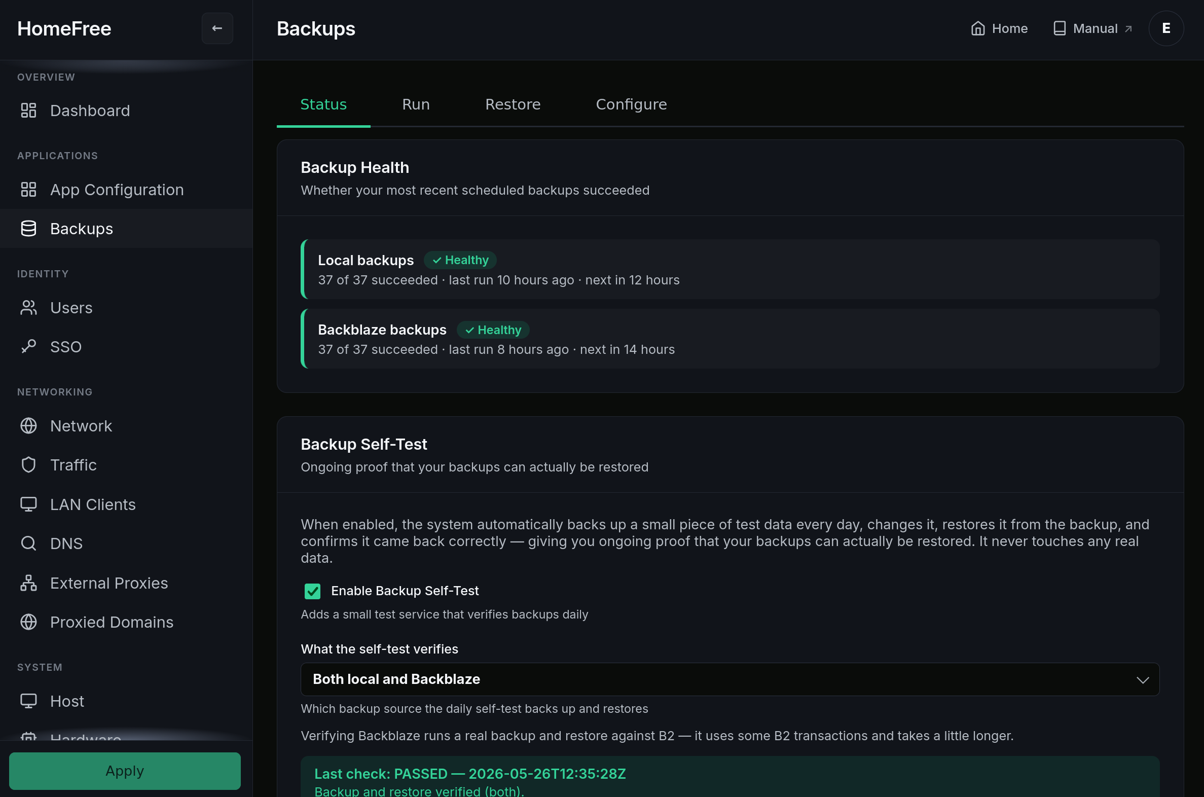 HomeFree Backups page